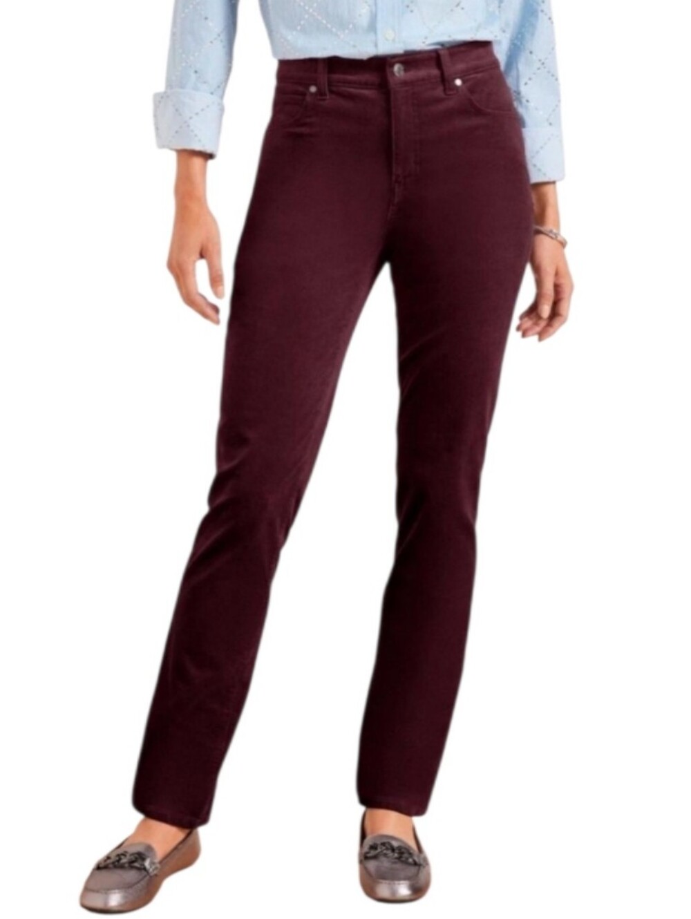 Talbots Flawless Straight-Leg Corduroy Pants in Deep Burgundy-NWT